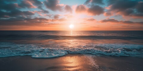 Sunrise Over the Sea and crashing waves