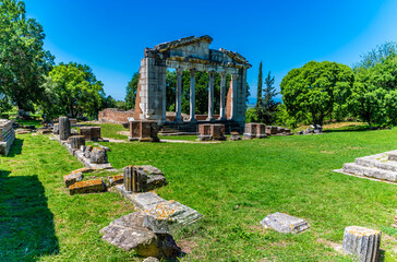 A view across the area surrounding the council meeting building in the Roman ruins of Apollonia in...
