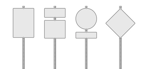 Fototapeta premium Collection of blank white road sign or Empty traffic signs isolated on white background