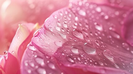 Macro shot of pink flower petal with water droplet