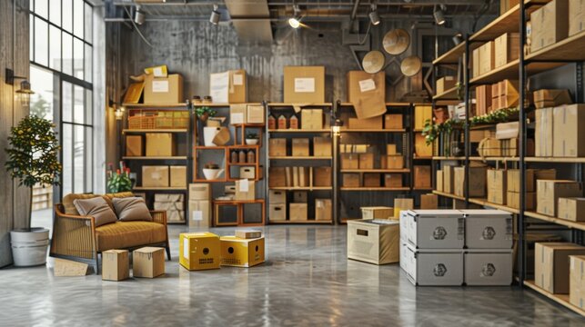 Cozy Industrial Warehouse with Cardboard Boxes