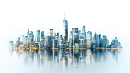 Fototapeta premium a city skyline with skyscrapers, valuable property, photorealistic design, modern and sleek, isolated on white background