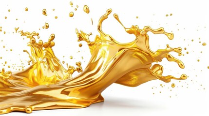 Fototapeta premium a splash of liquid gold, wealth concept, hyperrealistic illustration, shiny and fluid, isolated on white background