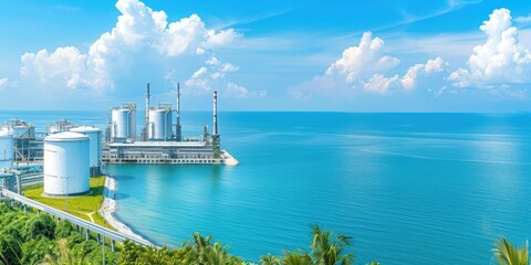 Obraz premium Coastal Power Plant on a Sunny Day