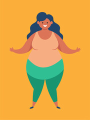 A cartoon depicting a plussize woman against a yellow background