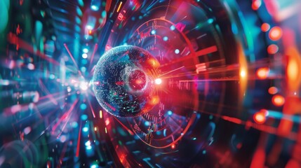 Obraz premium The cover of the calendar features a holographic image of a colliding proton and antiproton representing the exciting collisions that occur in particle accelerators.