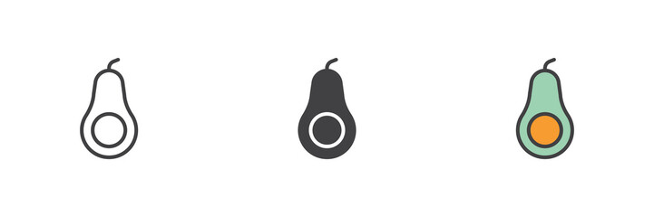 Avocado fruit different style icon set