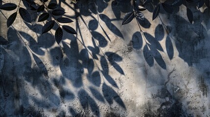 Shadow leaves on concrete wall create background for product display