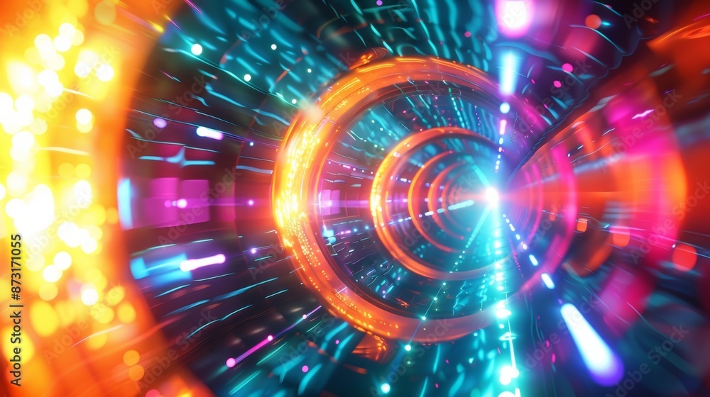 Aufkleber traverse through layers of superconducting neutrons creating a surreal and colorful environment.