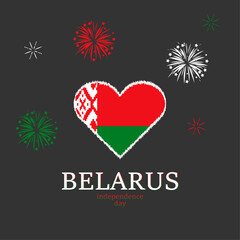 Belarus independence day banner design. Heart form with flag. Flag color firework vector illustration. Red Green gradient color.