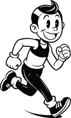 cartoon people running illustration black and white