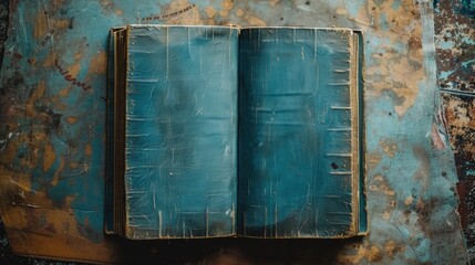 Blue leather covered open book from above symbolizing education