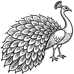 Fototapeta premium Beautiful Hand drawn Peacock bird, Stock Illustratio