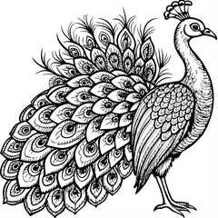 Fototapeta premium Beautiful Hand drawn Peacock bird, Stock Illustratio