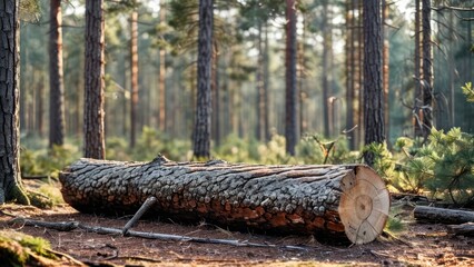 Obraz premium an empty log sitting in some pine forest,