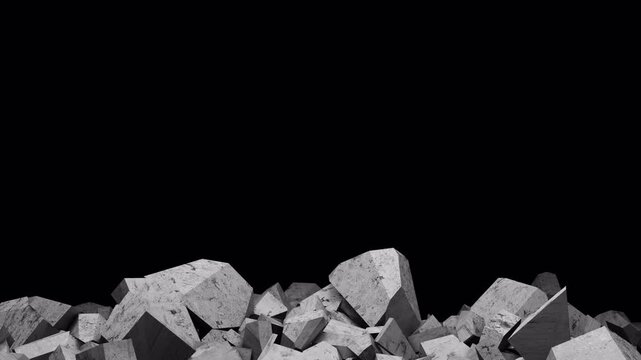 Animation of the destruction of a concrete wall against a chromakey background. Concrete explosion. Cracked cement wall. Destruction screensaver. Broken concrete wall. Destruction of a concrete wall.