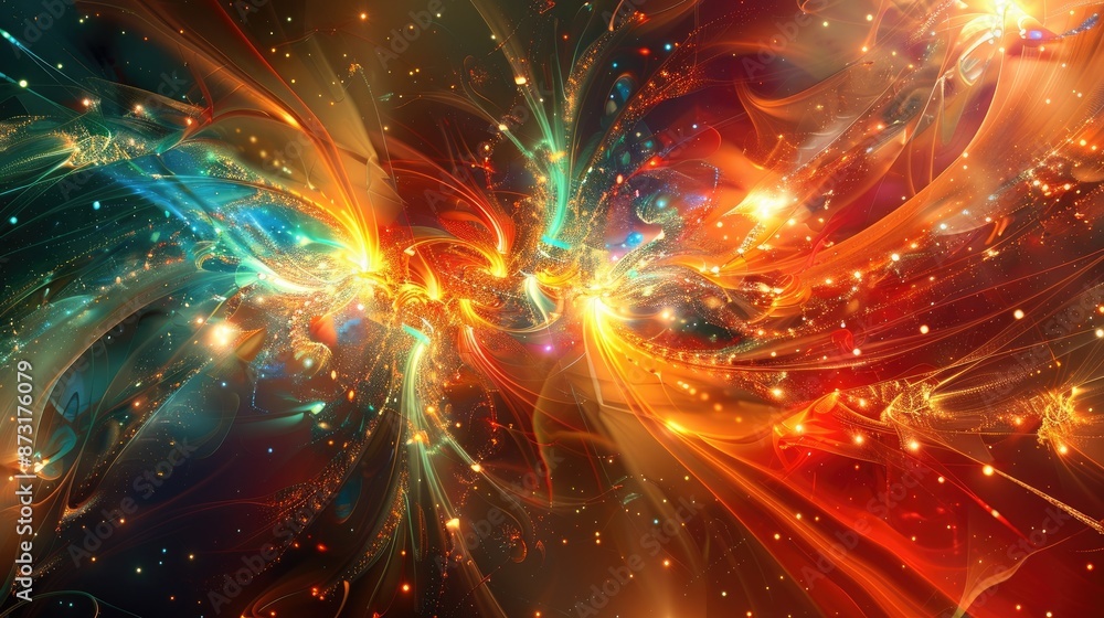 Poster an abstract background with complex fractal patterns and bright highlights.