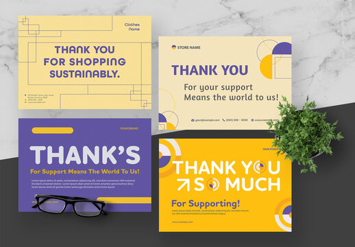 Blue And Yellow Geometric Thank You Card