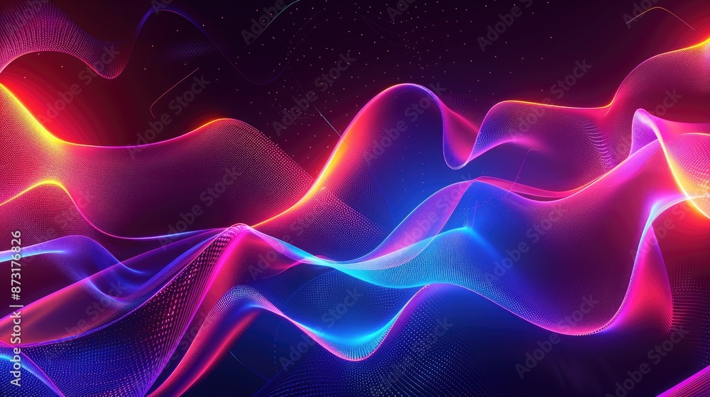 Poster an abstract background with dynamic, flowing lines and bright neon colors.