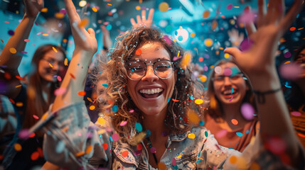 Energetic revelers move to the rhythm on the dance floor of a vibrant nightclub
