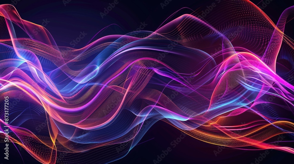 Poster an abstract background with dynamic, flowing lines and bright neon colors.