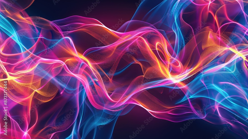 Poster an abstract background with flowing lines and bright neon colors