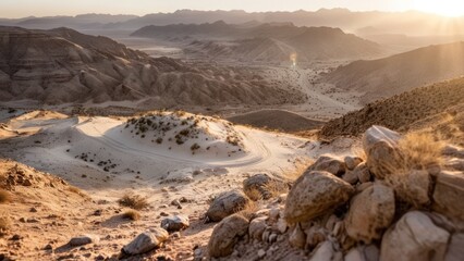  the view from the top of a hill out in the desert,
