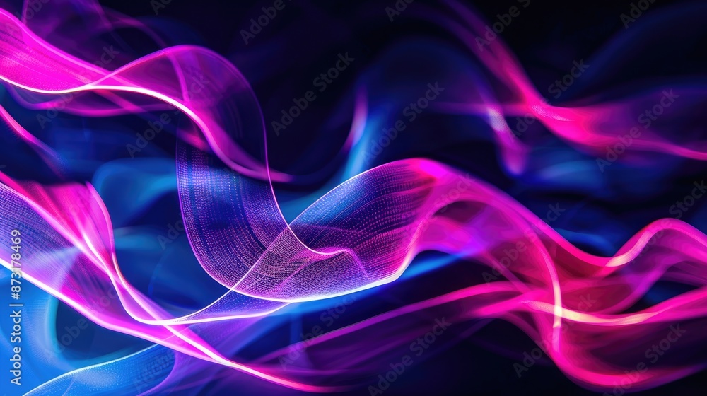 Aufkleber an abstract background with flowing neon light trails on a dark backdrop.