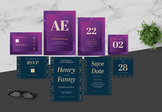 Purple and Green Invitation Set