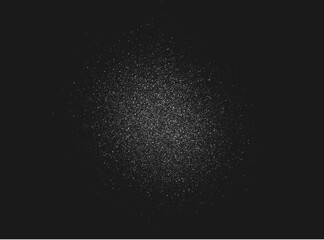 Salt or sugar crystal powder, flying dust particles. White dust grain texture isolated on dark background. Crushed granules of sand or flour. Vector illustration of spilled powder