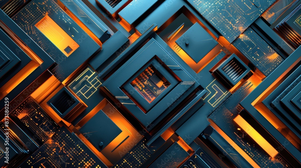 Poster an abstract background with geometric patterns and metallic textures