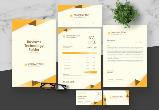 Yellow And Brown Business Stationery Set