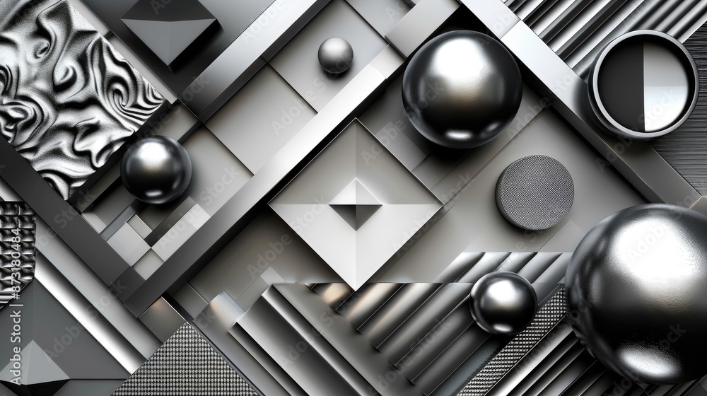 Poster an abstract background with geometric patterns and metallic textures
