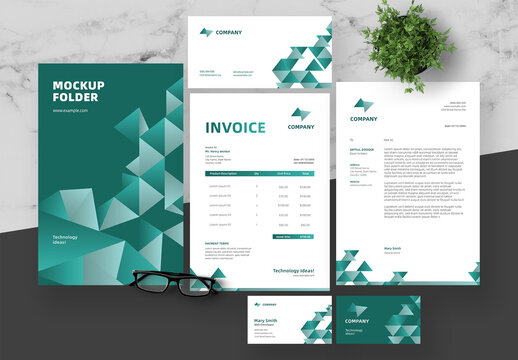 Green And White Geometric Stationery Set