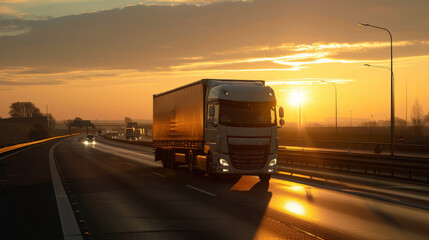 camion semi-remorque de transport international en transit sur l'autoroute