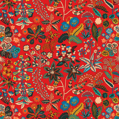 Digital hand drawing flower pattern.