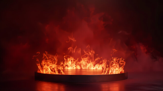 Round podium with burning flames