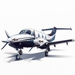 Fototapeta premium Sleek twin-propeller airplane ready for takeoff on a white background, showcasing modern design and aerodynamic efficiency.