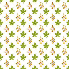 Floral seamless pattern with autumn flowers and leaves.