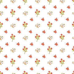 Floral seamless pattern with autumn flowers and leaves.