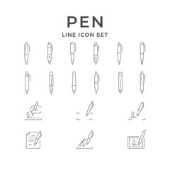 Set line icons of pen