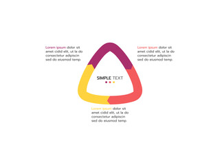 Circular scheme with 3 option or elements. Concept of cyclic business process with 3 stages. Minimal infographic design template. Modern flat vector illustration for data visualization.