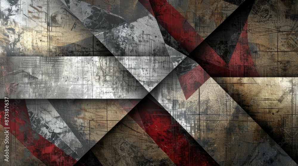 Poster an abstract background with metallic textures and geometric patterns.