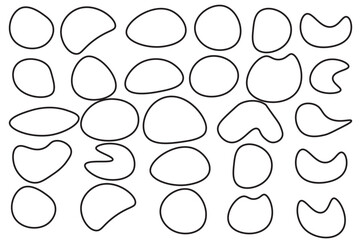 Round smooth pebble stone collection. Organic shape rock isolated. Various form of beach blob, splat. Ocean set vector illustration on white background