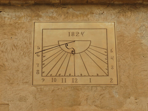 Detail of sundial in the church of the town of Manacor. Mallorca Island. Spain. 