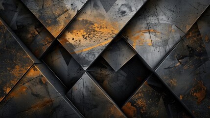 An abstract background with metallic textures and geometric patterns.