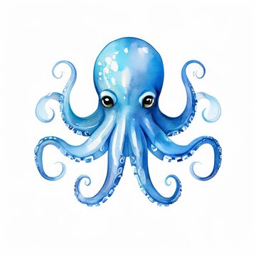 recommend clip art: A squid watercolor illustration on white background.