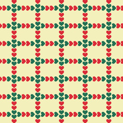 Heart ribbon repeat pattern isolated on background.Seamless pattern with red and green hearts.Graphic vector illustration.