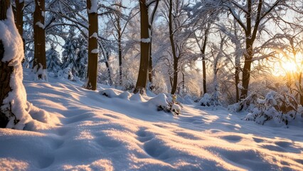 a snowy landscape with trees covered in snow