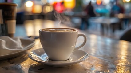 Fototapeta premium a white coffee cup sitting on top of a table